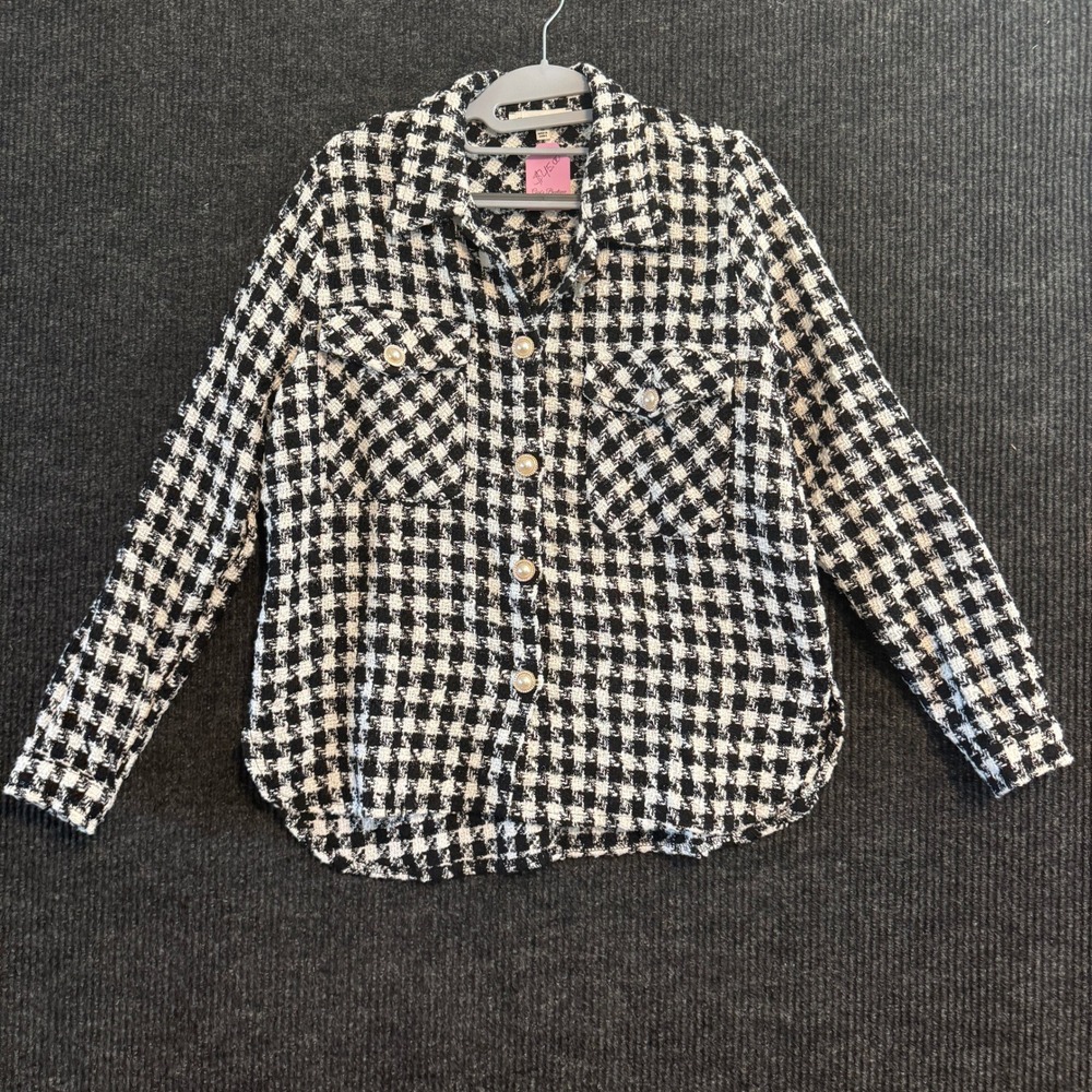 HYFVE Houndstooth Button Down Shacket Women Size S Pearl Buttons